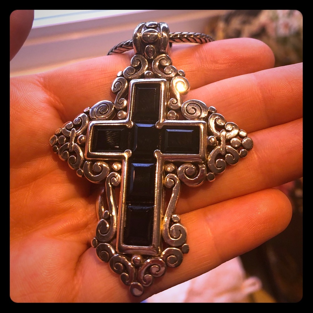 Brighton Black Onyx Cross - 16 inch